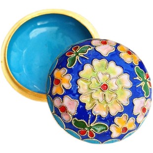 老北京复古风景泰蓝首饰盒粉盒胭脂盒印泥盒古典装饰传统工艺品