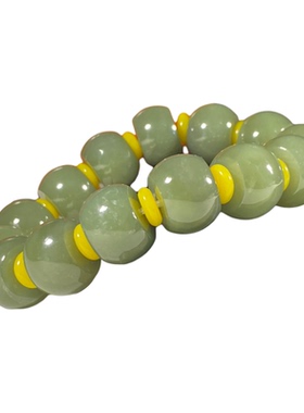 新疆和田玉老坑黄玉男款鼓珠手链