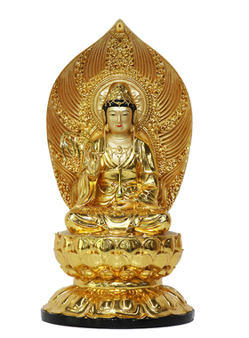 娑婆三圣礼佛树脂贴金摆件更庄重
