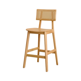 高脚吧台椅北欧家用网红藤编靠背椅子复古酒吧收银前台木神岛台凳