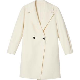 LK BENNETT奶油白绵羊毛双面呢大衣冬新款高级感直筒翻领