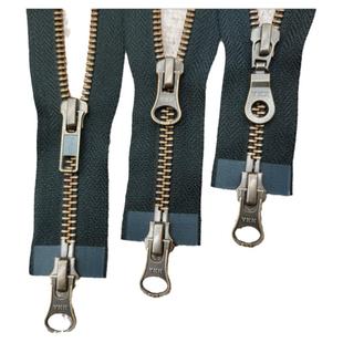 青古铜YKK5号双头开尾拉链金属羽绒服外套门襟长款复古夹克皮大衣