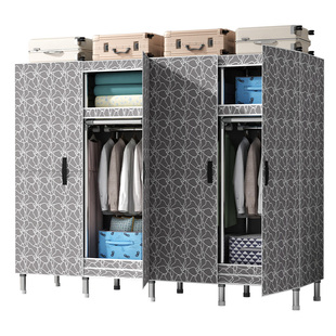 磁吸衣柜家用卧室布衣柜加厚加粗全钢架出租房用挂衣橱结实收纳