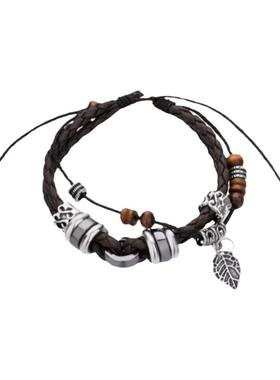 树叶子手链男女个性复古多层手工