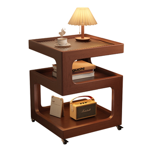 家逸实木床头柜卧室家用床头置物架小户型床头小推车可移动床边桌