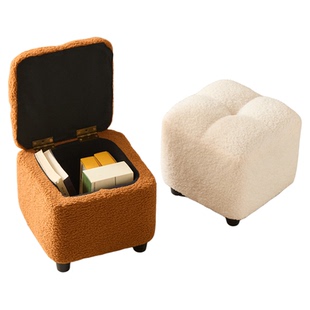 羊羔绒小凳子家用客厅矮凳储物凳结实耐用小板凳多功能收纳换鞋凳