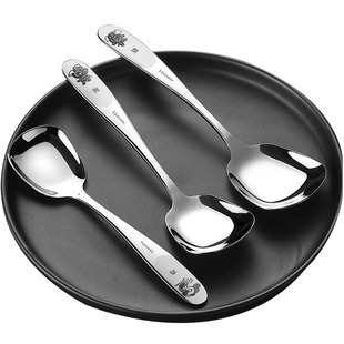 304不锈钢勺子家用汤匙调羹儿童吃饭平底勺匙羹韩式精致餐勺汤勺