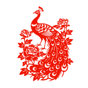 孔雀窗花富贵孔雀静电贴纸瑞兽剪纸玻璃门贴窗贴无胶双面红色水贴