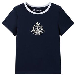 【冰藻泥凉感】eland kids衣恋童装女童T恤夏季学院风圆领短袖