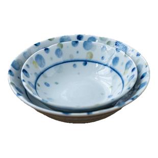 日本进口千代源釉下彩渐变圆点小浅钵小深盘浅口碗彩水玉凉菜盘子