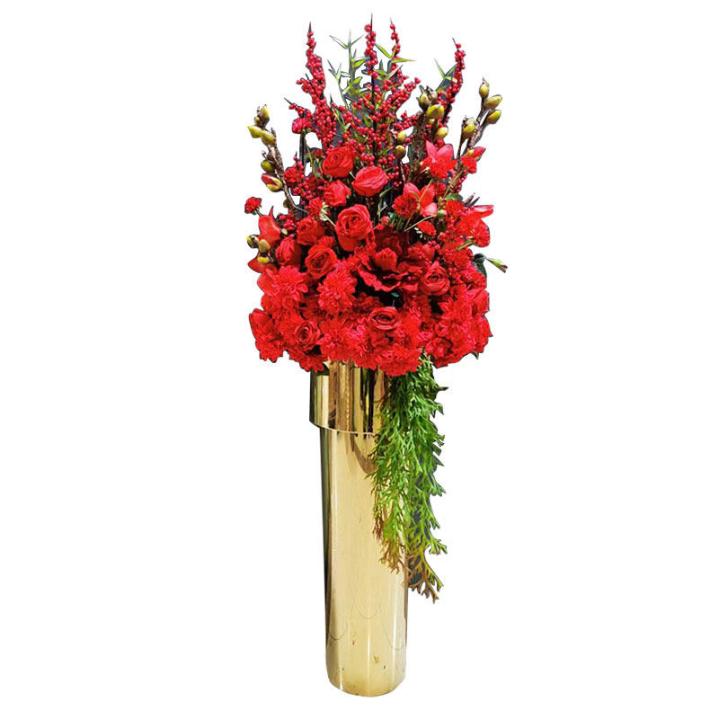 朗怡多种花材组合花加花瓶中国红