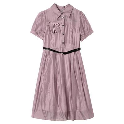 素雅中裙可开扣连衣裙