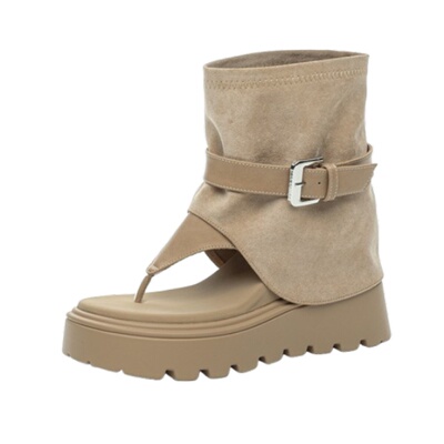 震地王欧美内增高12cm露趾凉靴潮