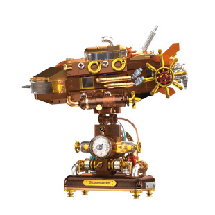 我是一块砖 深海蒸汽船高砖积木拼装模型玩具带灯光桌面潮玩摆件