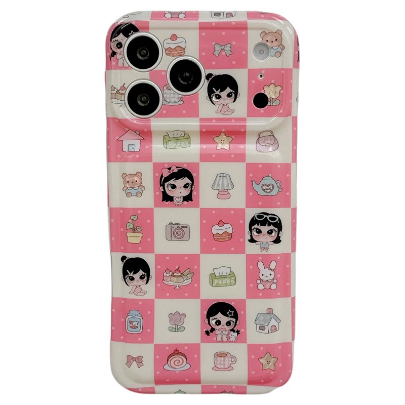MoreRex 日韩ins少女粉格纹发夹小女孩适用苹果18手机壳iphone17promax新款18pro全包15防摔保护套14超好看16