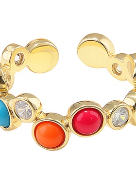 时尚轻奢彩色锆石开口戒指女百搭