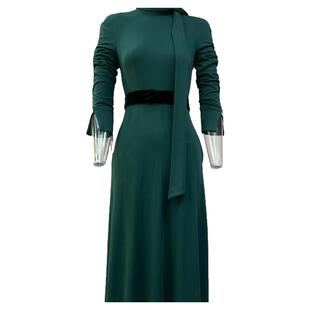 法式复古绿色连衣裙女秋季新款高级感气质衬衫裙这一秒过火同款