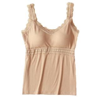 莫代尔带胸垫吊带背心女美背可拆卸一片式文胸罩一体打底内衣蕾丝