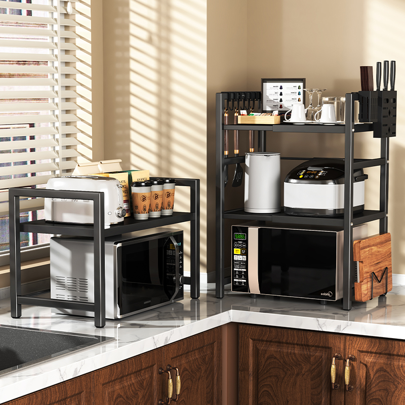 厨房微波炉置物架可伸缩家用桌台面多功能多层烤箱电饭煲收纳架子