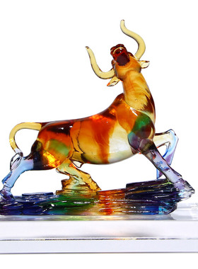 招财琉璃工艺品吉祥物摆设生肖牛