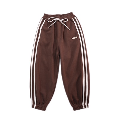 嗨大E小e竖条长裤束脚卫裤