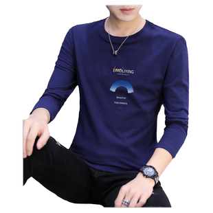 春季男士长袖秋衣潮流上衣服印花宽松T恤圆领潮牌纯棉男装打底衫