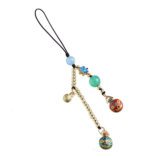 加噜古法黄铜烧蓝吞金兽手机挂件一家三口财源滚滚手机链挂饰网红吊坠短款手机挂绳精致古风包包挂件U盘挂坠