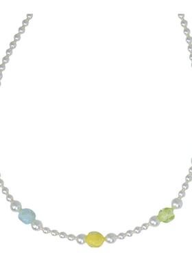 正圆施家珍珠项链轻奢小众原创设计五色水晶手工串珠锁骨链纯银扣
