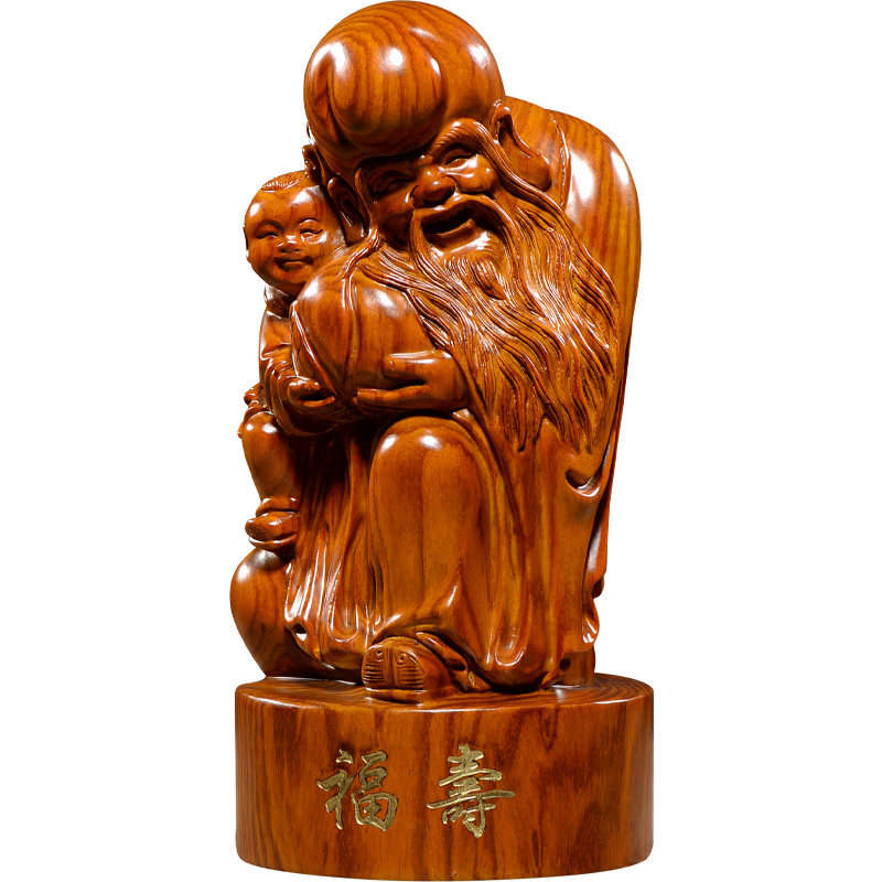 刺史花梨木雕寿星摆件