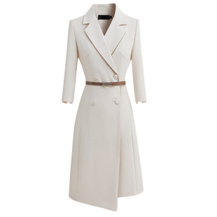 冯琳同款主持人播音艺考上镜米白色西装连衣裙女职业正装比赛服装