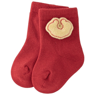 新生宝宝春秋弹力中筒袜婴幼儿红色满月百天短袜子四季无骨小胎袜