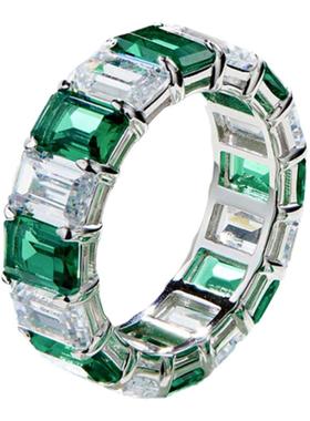 莫桑石排戒纯银情侣指环