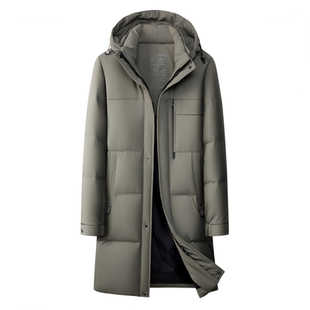 狄斯仑高端中长款羽绒服男士冬季新款90%白鸭绒连帽休闲风厚外套