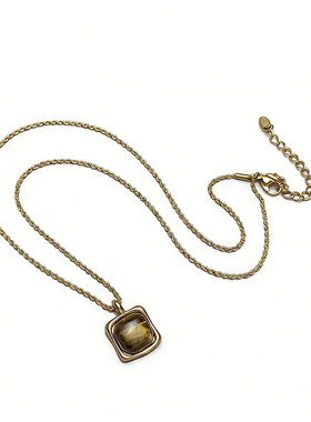 方形虎眼石吊坠简约百搭项链