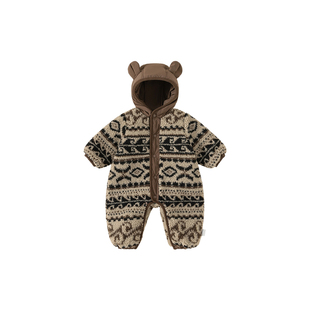 婴儿衣服宝宝外出冬装新生夹棉连体衣婴幼儿加厚棉服冬季保暖棉衣