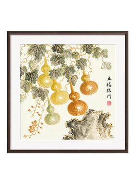 五福临门铜雕画新中式餐厅装饰画福禄葫芦聚财挂画玄关画手工錾刻