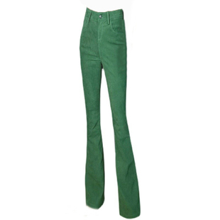 Ms sheep新款弹力皮真皮绒面皮大长腿微喇叭长裤 绿色 深棕色