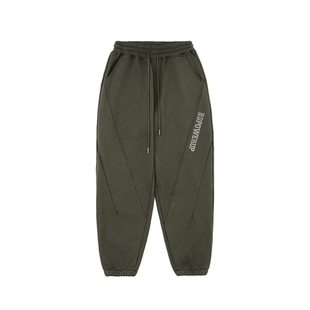 bdpowerup秋冬美式加绒束脚裤男简约印花加厚保暖运动长裤男宽松