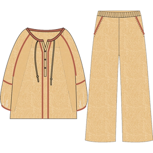 【商场同款】秋鹿七分袖圆领梭织棉女士睡衣甜美七分裤家居服2039
