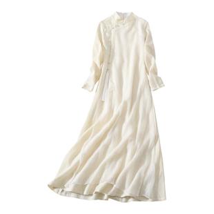 原创中式女装改良旗袍裙羊毛连衣裙茶艺师服装女禅意秋冬汉服长裙