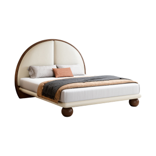 政府补贴圆满床中古奶油风胡桃木实木床主卧高端真皮床1米8双人床