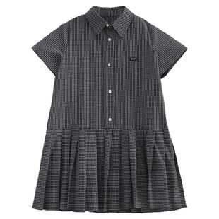 NNGZmiu系女童衬衫裙夏季设计师风儿童polo领连衣裙中大童百褶裙