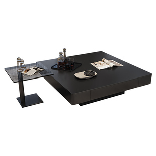 意式极简岩板茶几小户型现代简约高级感设计师黑色家用方形茶几