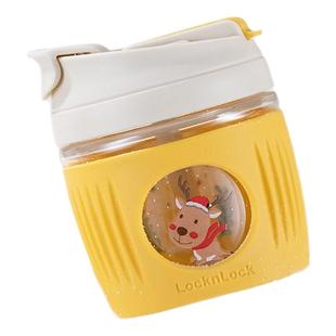 乐扣乐扣水杯女学生圣诞款吸管玻璃杯便携可爱咖啡杯随行双饮杯子