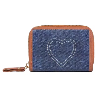 2026新款复古牛仔爱心刺绣风琴多卡位卡包大容量简约零钱包女