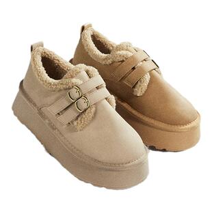 TATA他她复古厚底勃肯鞋女鞋加绒保暖单鞋毛毛鞋冬新WDX24DM4