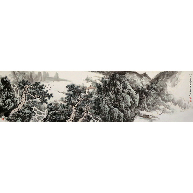 孤品收藏仅一张名家手绘山水横幅