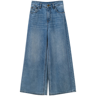 通勤气质浅蓝色休闲牛仔裤直筒阔