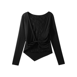 MIMI FANTASY性感微透蕾丝大露背上衣2025早秋不规则可外穿打底衫