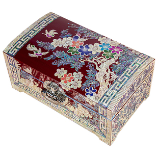 螺钿首饰盒贝壳复古漆器木质送新人高档中式结婚嫁妆盒双层收纳盒